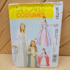 McCalls M5731 Misses Childrens & Dolls Princess Costumes Sewing Pattern 4-5-6